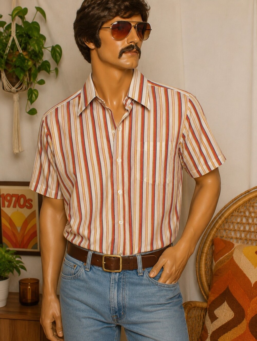 Vintage 70s Bardon Men's 16 Striped Wide Collar Disco Hippie Shirt